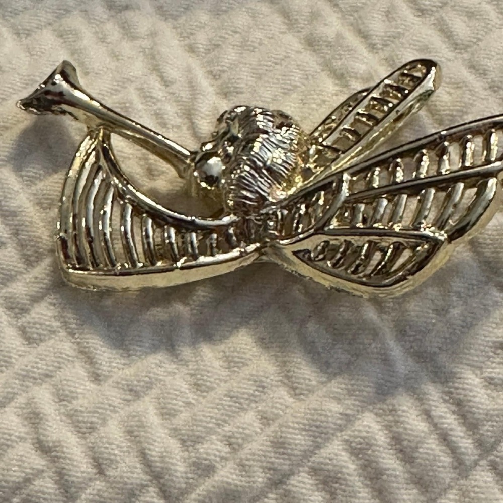 Vintage Gold Angel with Horn Brooch Pin Costume Jewelry